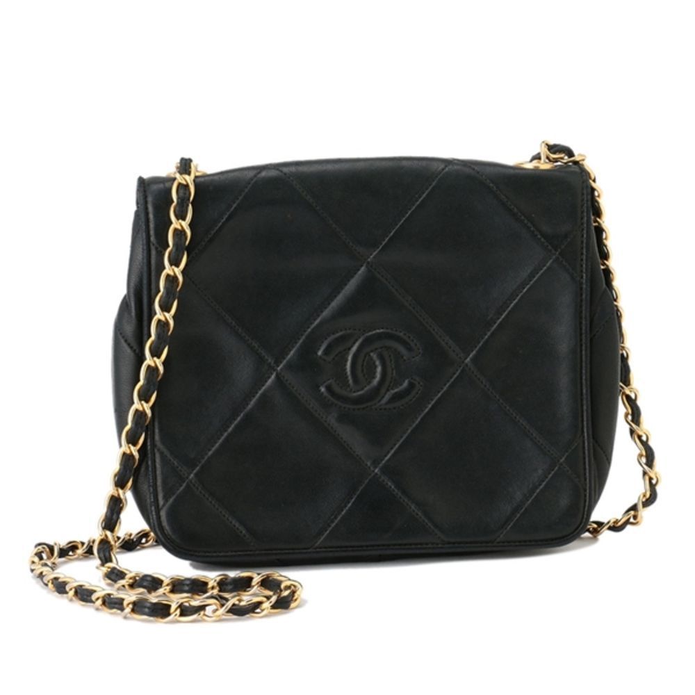 Chanel Matelasse Chain Shoulder Lambskin Leather Black Gold Shoulder Bag